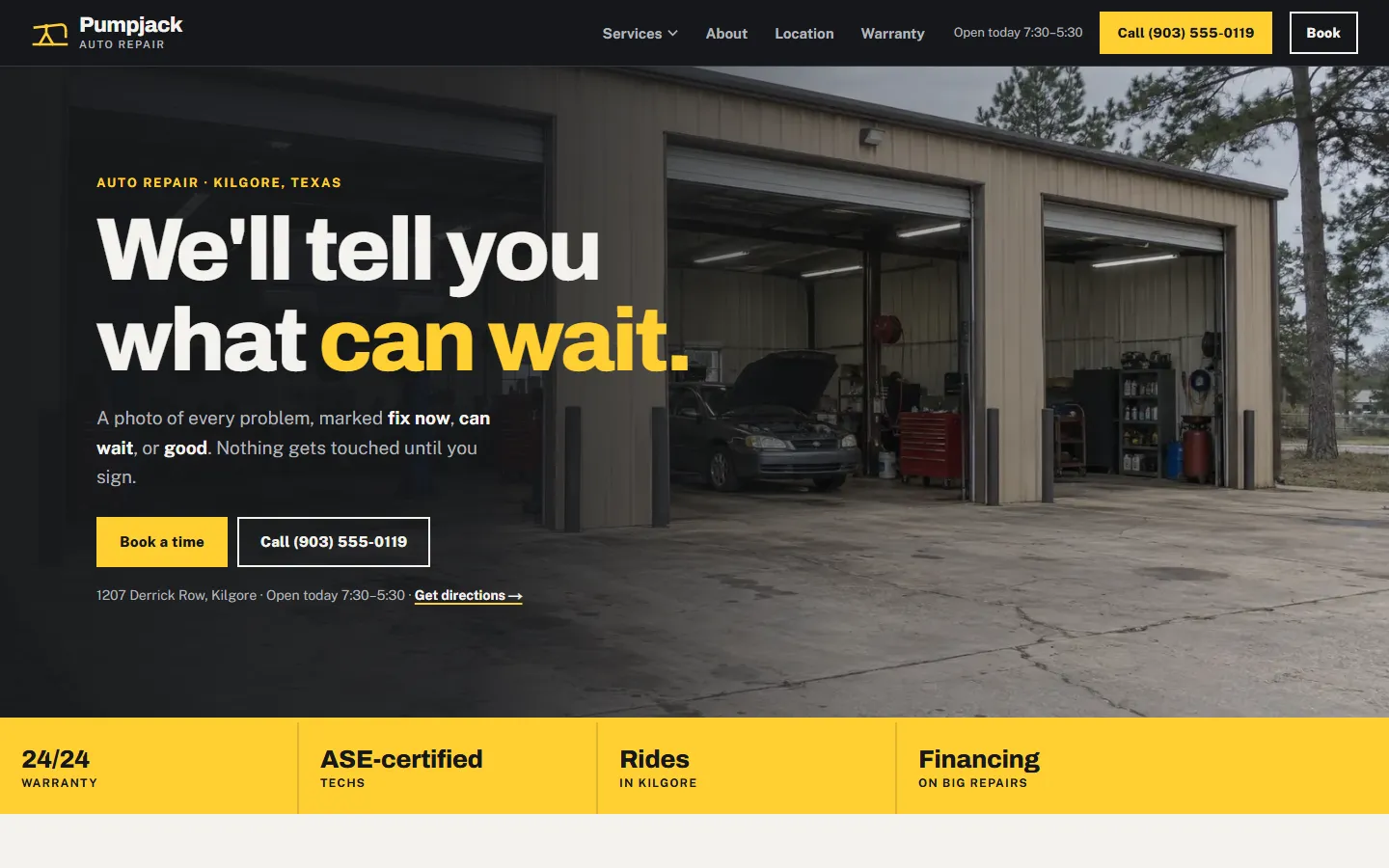 Sample auto shops and detailers website on a computer