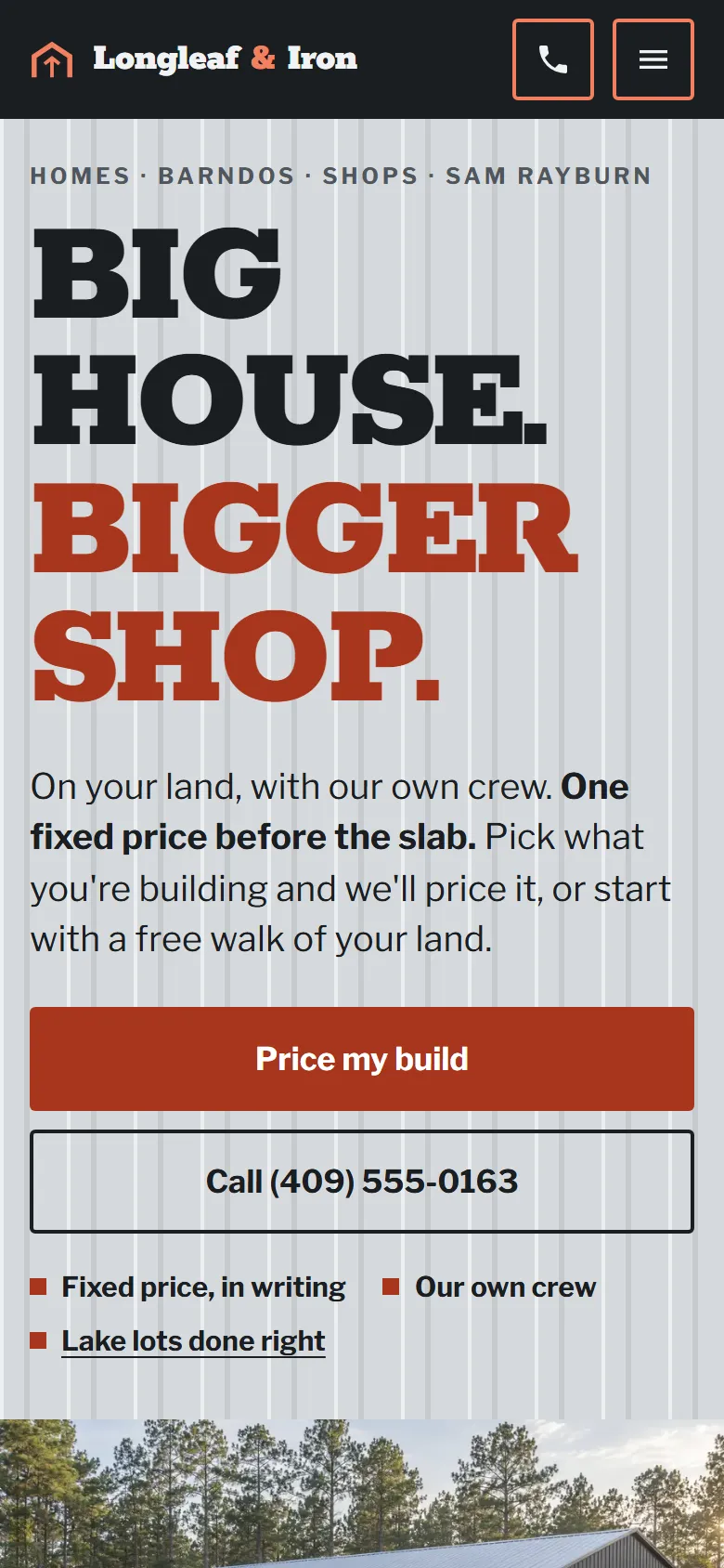 Sample builders and contractors website on a phone